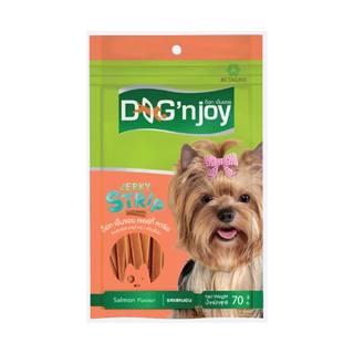 ถูกที่สุด✅  ด็อกเอ็นจอย เจอร์กี้ สตริป รสแซลมอน 70 กรัม DOGnjoy Dog Food Strip Salmon 70 g