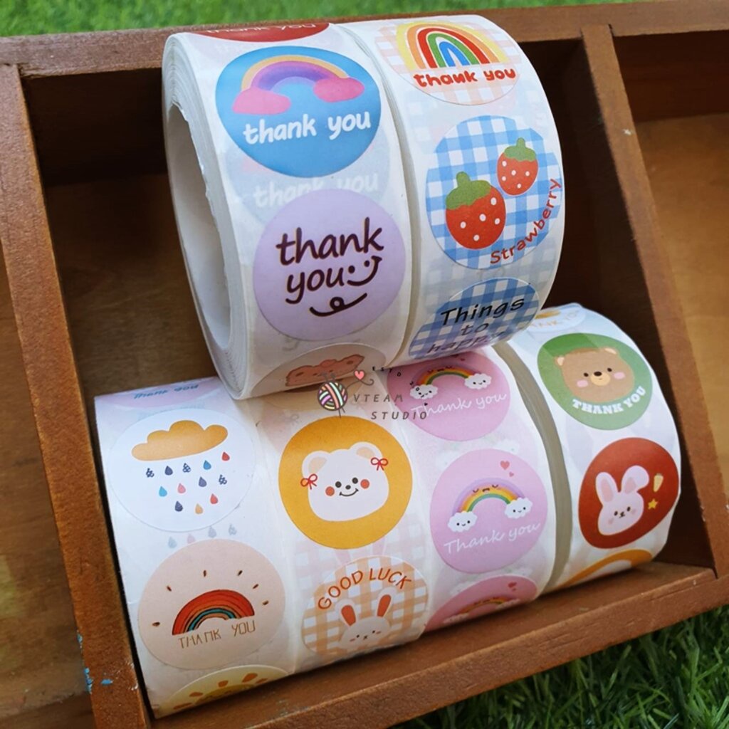สติ๊กเกอร์ สติ๊กเกอร์ม้วนข้อความ ขอบคุณ ทรงสี่เหลี่ยม Thank you