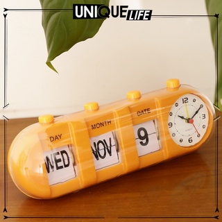 [Niuniu appliances] Creative Digital Manual Flip Down Clock Desk Stand Page Quartz Clock-Yellow