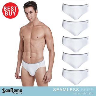 Sanremo Brief Seamless (5 ตัว) กางเกงในชาย ไร้ตะเข็บ แซนรีโม เนื้อผ้านุ่ม เบา กระชับ ใส่สบาย สีขาว NIS-SRMSL1-WH (5 P)