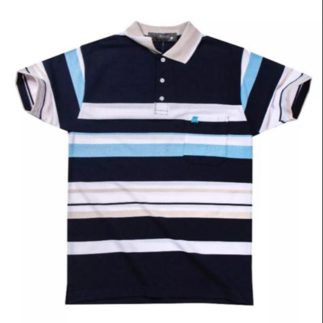 เสื้อโปโลแขนสั้นผู้ชายมีกระเป๋า​ Maximo​ Dente​ คอปกลายริ้ว​​ สไตล์ยุโรป​ สำหรับผู้ใหญ่​ รุ่น​ Cv-64