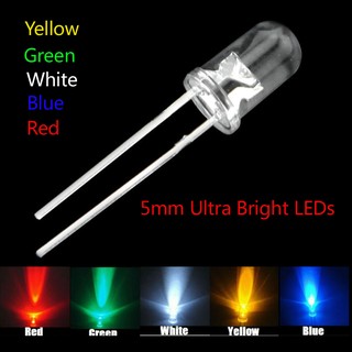 5 สี x 100 ชิ้น 5 มม. super bright ไฟ led ทรงกลมสีแดง/เขียว/ฟ้า/เหลือง/ขาว