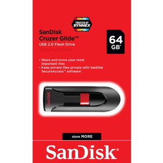 Sandisk CRUZER GLIDE 64GB USB 2.0 Flash Drive (SDCZ60_064G_B35)แซนดิส แฟลซไดร์ฟ ใส่ ลำโพง เครื่องเสียง PC ประกัน Synnex