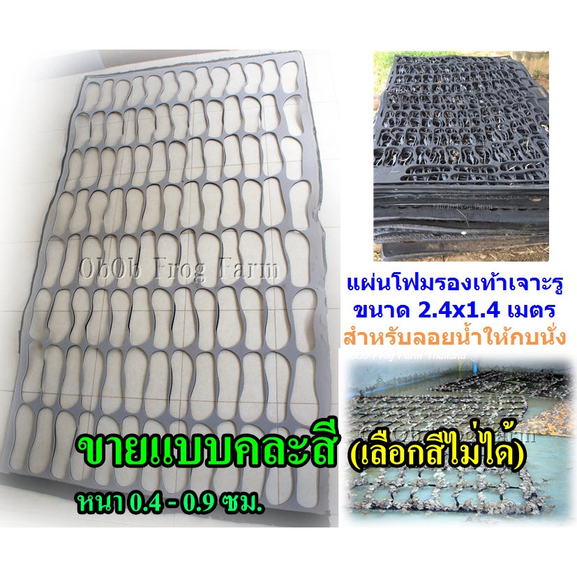 แพกบ ขนาดประมาณ 2.4x1.4 ม. (คละสี + คละหนา 4 - 15มิล. + คละฉีกขาด) เพื่อลอยน้ำให้กบนั่ง แผ่นยางรองเท้า แผ่นปั้ม เจาะรู