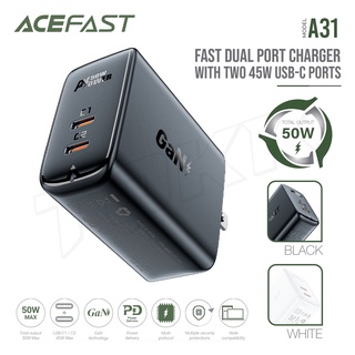 Acefast รุ่น A31 หัวชาร์จ ชาร์จเร็ว ไทป์ซี 2ช่อง Fast Charge Wall Charger A31 GaN PD50W (2xUSB-C) US Dual USB-C 45W