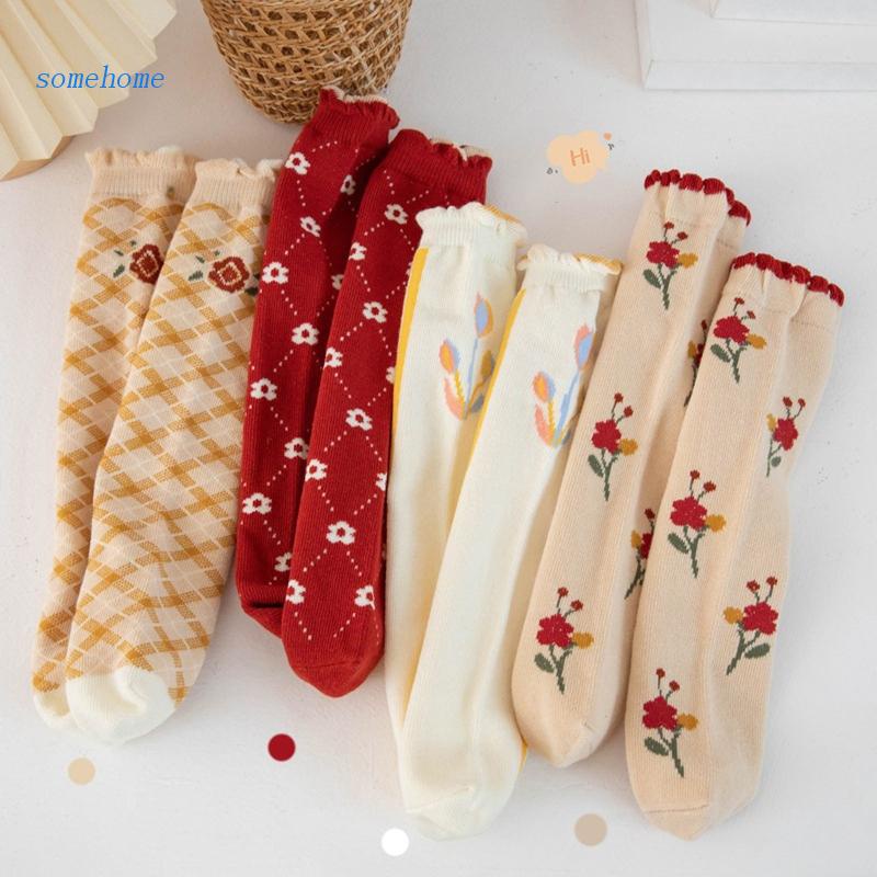 Baby Girls Boys Soft Cotton Socks Kids Knee  Printing Long Socks Stockings