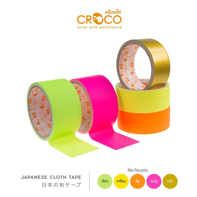 เทปผ้า CROCO J+ เทคโนโลยีญี่ปุ่น 36มม.x5หลา สีสะท้อนแสง เนื้อด้าน