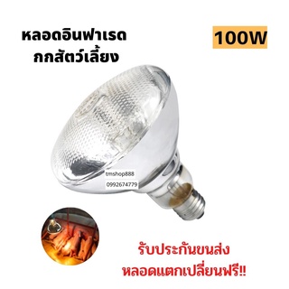 หลอดไฟอินฟาเรด[ขาวหนา] แสงสีส้ม-แก้วหนา กกไก่ หมู 100วัตต์  E27 หลอดไฟให้ความอบอุ่น infrared bulb 100w ราคาถูก