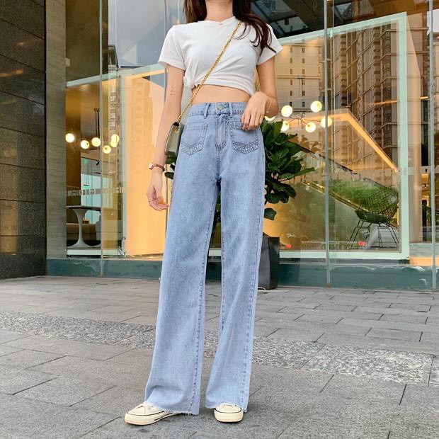 SHOP_MKL🌿กางเกงยีนส์ขายาวสําหรับสตรีเอวสูงผ้าลายขาด #8017