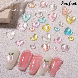 Seafeel ♥ 30Pcs/Set Nail Ornaments Cat Eye Effect Ice Penetration Translucent Flat Bottom Drill Peach Heart Rhinestone for Beauty