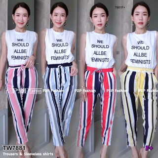 👗Pfashion [ส่งไว!!🚛] P7881 	Set เสื้อกล้าม+กางเกงขายาวริ้ว  Set tank top + striped pants