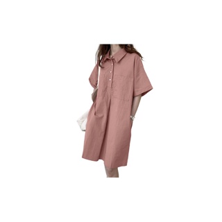 โปรโมชั่น : ZANZEA Women Casual Turn-down-collar Solid Front Pockets Loose Mini Dress