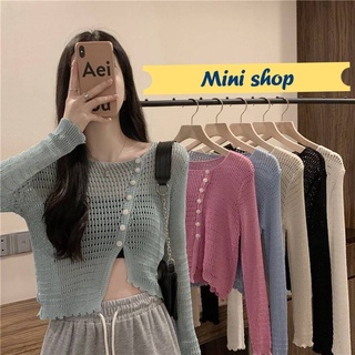 Mini shop🌸พร้อมส่ง🌸(51521) เสื้อถักไหมพรมแขนยาว ดีเทลกระเฉียงเก๋ไก๋มาก