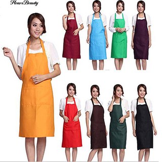 Hearsbeauty Unisex Simple ครัวร้านอาหารผ้ากันเปื้อนทำอาหาร Bib กับพ็อกเก็ต