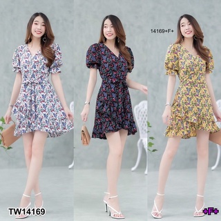 TwinsShopVip💗พร้อมส่ง TW14169 Minidress แขนตุ๊กตาลายดอก