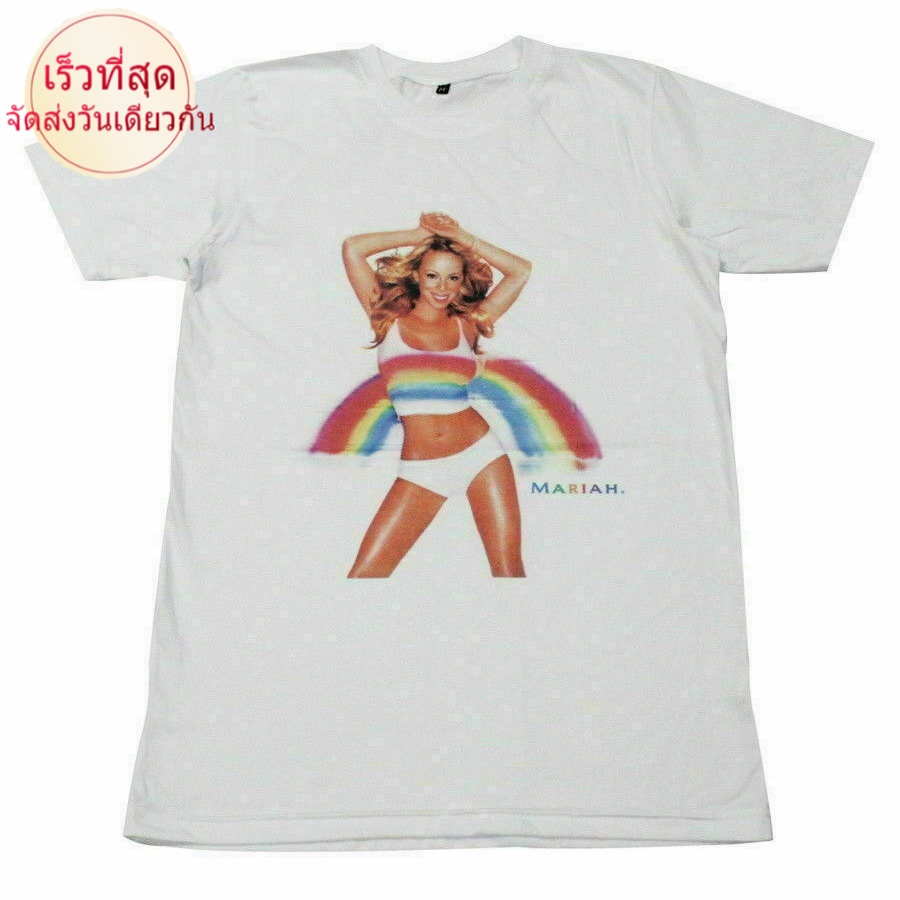 เสื้อยืดลําลอง ผ้าฝ้าย แขนสั้น พิมพ์ลายอัลบั้ม MARIAH CAREY สีรุ้ง สีขาว สําหรับผู้ชาย