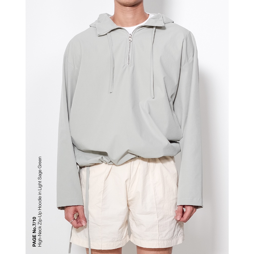 7/10 High Neck Zip-Up Hoodie in Light Sage Green | เสื้อฮู้ด คอซิป ดีเทลเชือกผูก สีเขียวเซจอ่อน