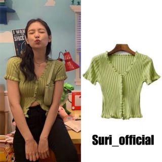 Suri_official​ พร้อม​ส่ง​ ผ้าไหมพรมแขนสั้นกระดุมหน้า9745