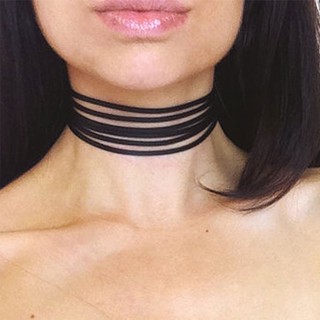 สร้อยคอ choker แฟชั่น เชือกหนังชามุดกำมะหยี่สีดำหลายชั้น  ยาว 11 นิ้ว   1 เส้น