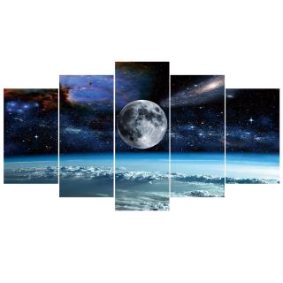 HD print 5 Pieces Canvas Art Space Universe moon stars Painting Modular Framed Canvas Home Decor Poster For Living Room