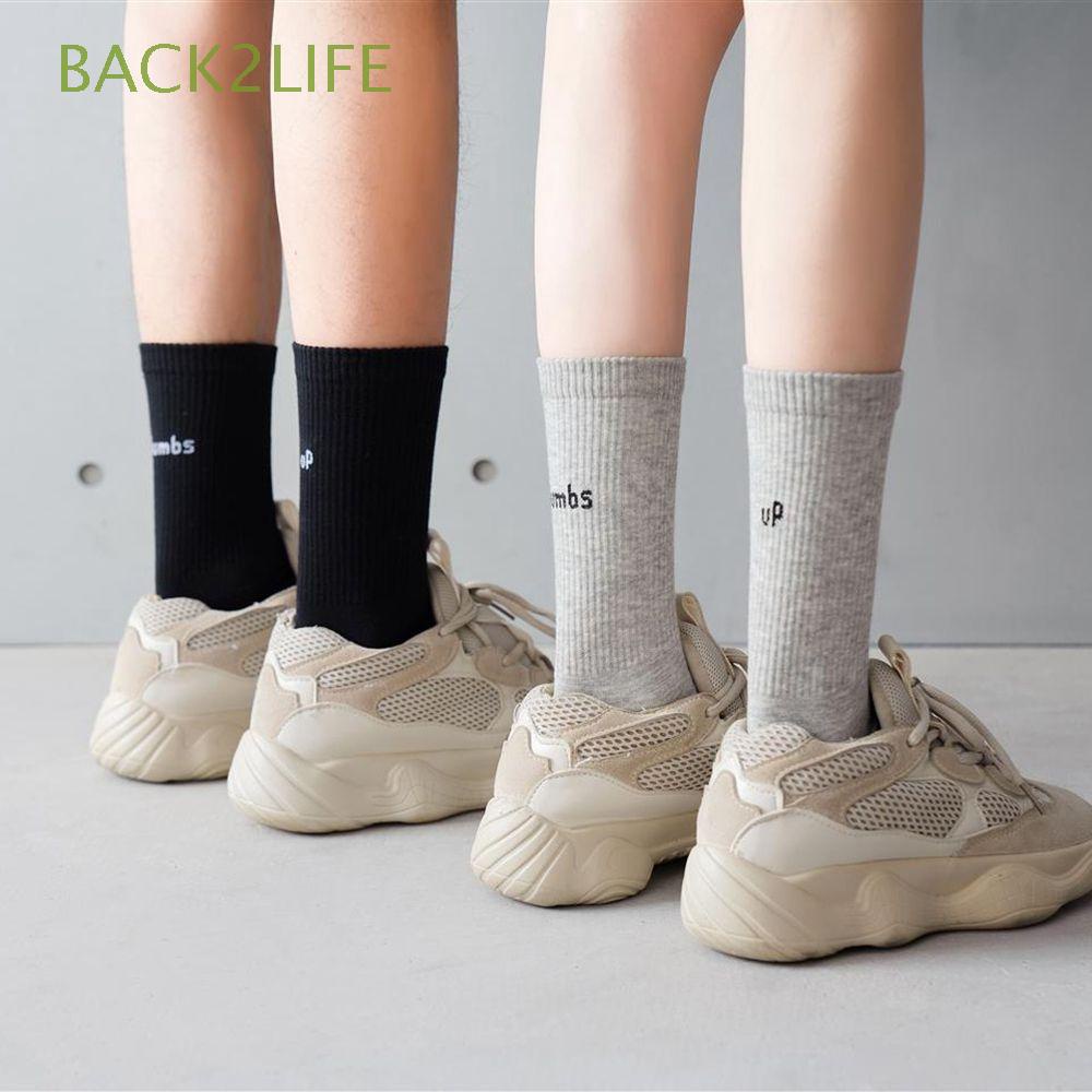 Back2life ถุงเท้าข้อกลาง ซับเหงื่อ เรียบง่าย คู่รัก ถุงเท้าตัวอักษร P ...