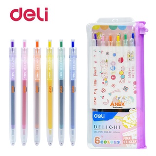 ปากกา ชุดปากกาเจลสี 6สี Deli Delight รุ่น G118-6C มีแถมสติ๊กเกอร์!! (จำนวน 1 ชุด)