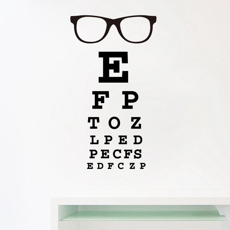 แว่นตาแผนภูมิตาตัวอักษร Art Wall Decal แว่นตา Specs กรอบไวนิลสติกเกอร์ Eye Doctor Optometry Optical Shop หน้าต่างประตูตกแต่ง