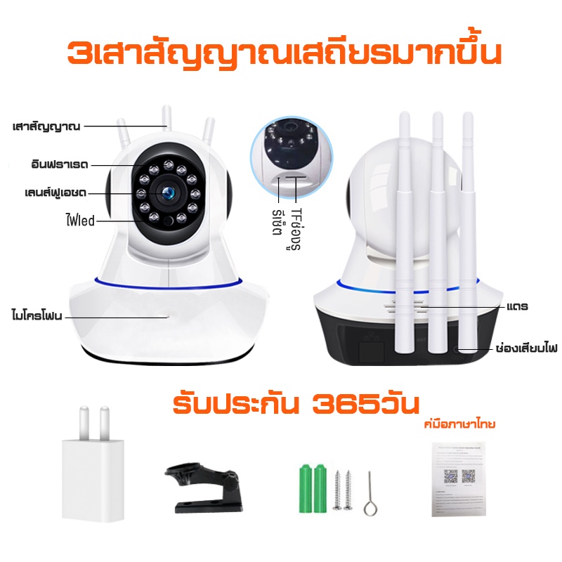 🇹🇭Ekcam P2P กล้องวงจรปิด ไร้สาย คมชัด 5/3ล้าน IP Camera 3เสารับสัญญาณ มีภาษาไทย alarm อินฟราเรด IR cut APP V380 Pro