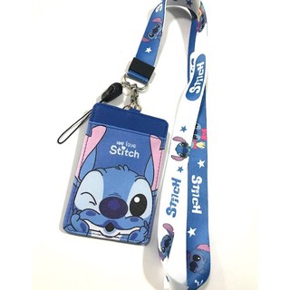 สายคล้องคอ สายคล้องบัตร ที่ใส่บัตร สายห้อยบัตร ซองใส่บัตร พร้อมสายคล้องคอ ลาย   stitch sky   สติทช์  ฟ้า    b งานดี