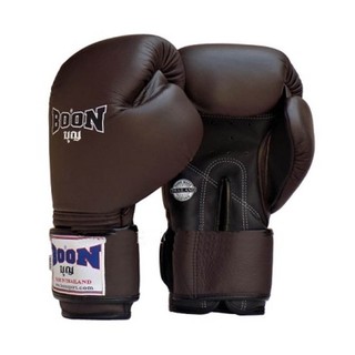 BOON Boxing gloves Classic Brown Genuine  Leather Muay thai MMA K1นวมซ้อม บุญ มวยไทย สีน้ำตาลเข้ม ทำจากหนังเเท้ 100 %