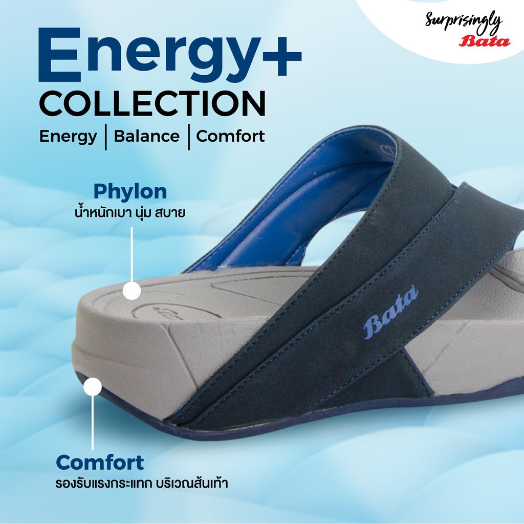 Bata Energy+ รองเท้าแตะลำลองแฟชั่นผู้ชาย รุ่น WELL UP สีน้ำเงิน รหัส 8719342 Size 6-11 นุ่มสบาย #8