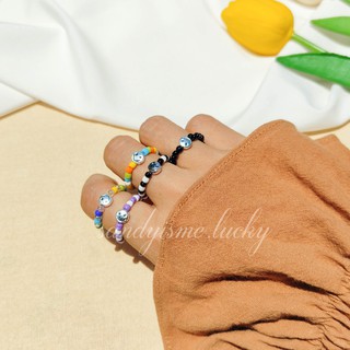แหวนลูกปัด หน้ายิ้มสีเงิน FREE SIZE เอ็นยืด🌈ขนาด 6 cm ต้องการขนาดอื่นแจ้งในแชท🌈