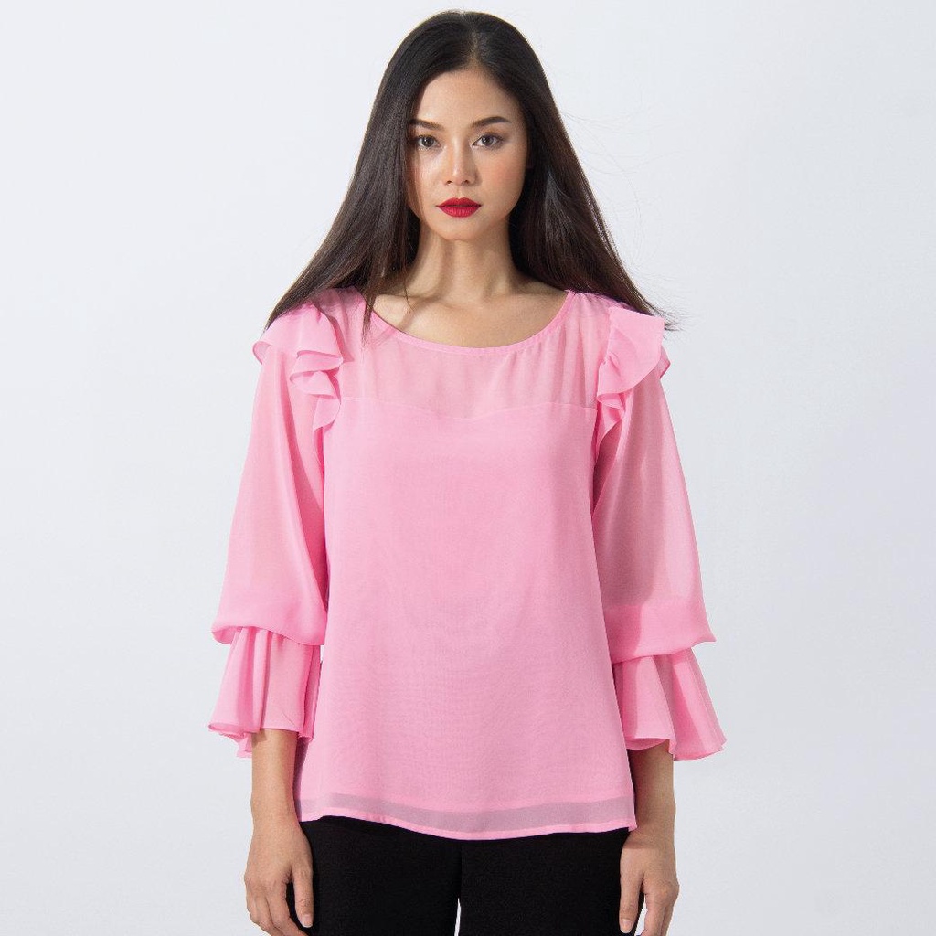 GSP Blouse เสื้อชีฟอง แต่งระบายแขนและคอ (SS1JLP)