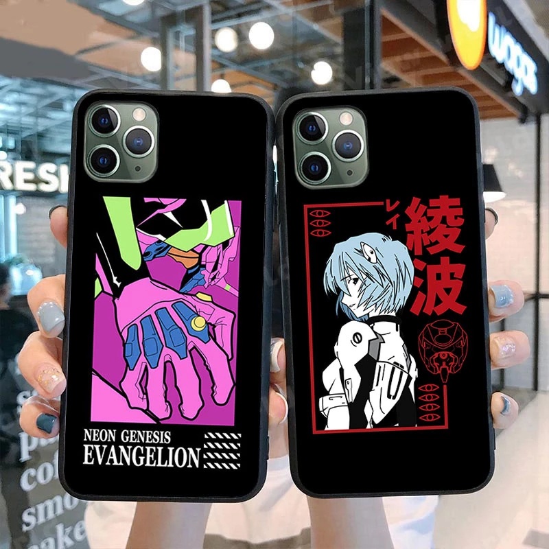 Cute Genesis Evangelion Japan Anime Phone Case For iPhone 11 12 13 Pro Max XR X XS MAX 7 8 6s Plus black Cover