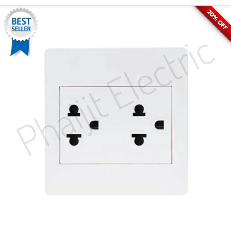 ชุดเต้ารับคู่ 3 ขา HACO M3N-E20 สีขาว
