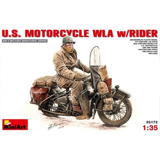 โมเดลรถมอเตอร์ไซด์และฟิกเกอร์ทหาร MiniArt 1/35 MI35172 U.S. Motorcycle WLA w/Rider