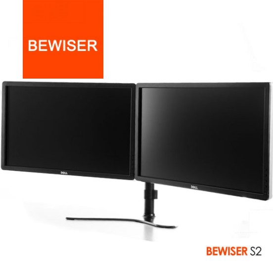 BEWISER S2 แท่นขาตั้งจอมอนิเตอร์ 15"-30" แบบเรียง 2 จอ โลหะสีดำ Dual Horizontal Monitor VESA Stand b