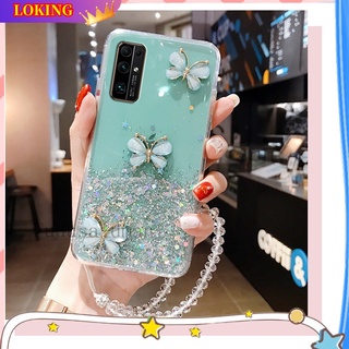 เคสโทรศัพท์มือถือ ซิลิโคน ลายผีเสื้อ 3D แต่งกลิตเตอร์ พร้อมสายคล้อง สําหรับ OPPO A57 A16 A16S A16K A16E A15 A15S F11 Pro F9 F7 F5