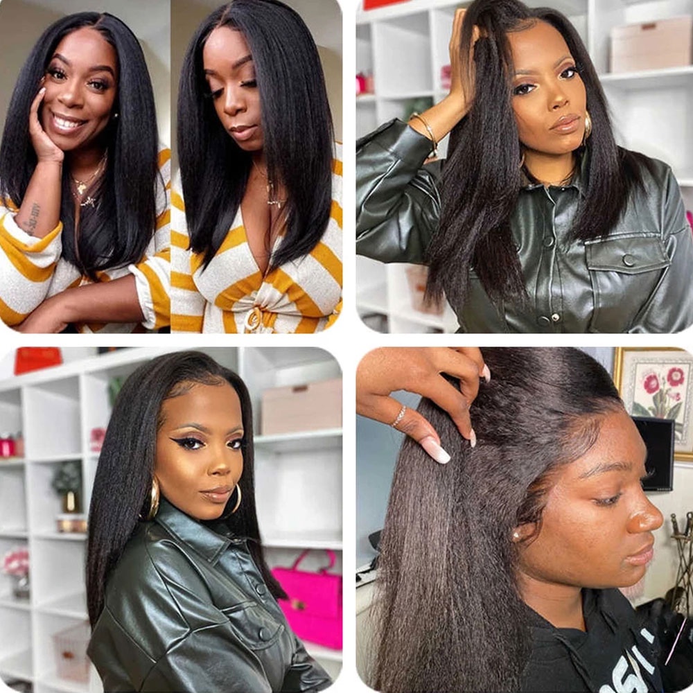 NewGlueless Long Kinky Straight Wigs for Women Middle Part Wigs 10-30 ...