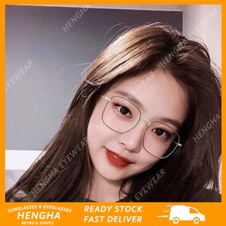 (HENGHA) Cod ผู้หญิง ธรรมดา ใบหน้า ป้องกันแสงสีฟ้า แว่นตารังสี แบน กรอบโลหะ สี่เหลี่ยม ขนาดใหญ่ เปลี่ยนได้