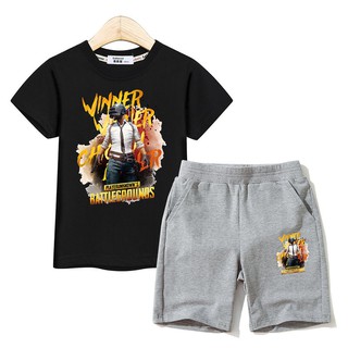 เกม PUBG เครื่องแต่งกายเด็กทารกเสื้อยืดและกางเกงขาสั้นKids Set 2 piece Suit Boy PUBG clothing