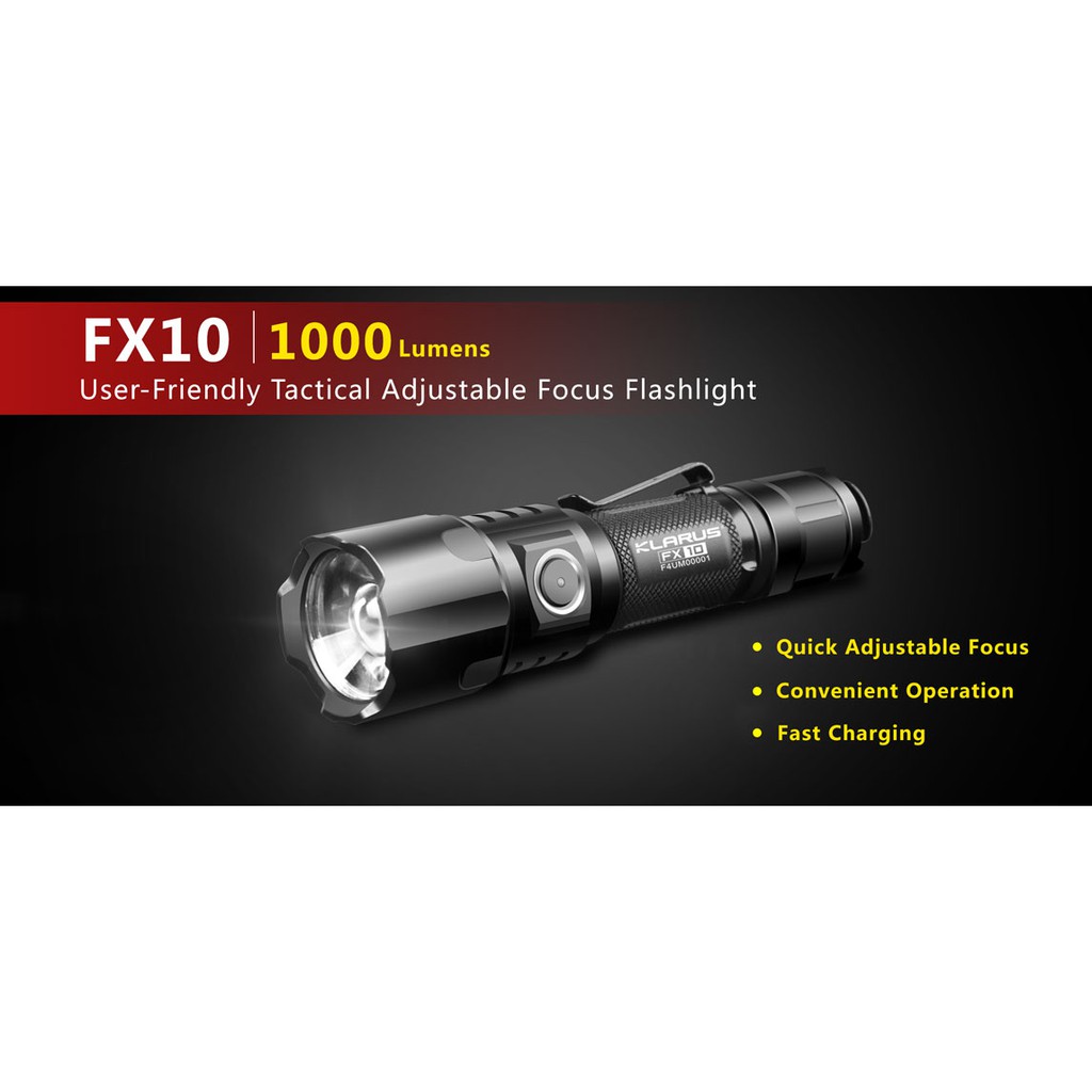 Klarus FX10 1100lm ไฟฉายปรับโฟกัสแสงได้ ใช้เลนส์คุณภาพสูง สว่างมากถึง 1000 lumens ครอบคลุมการใช้งานได้ครบ