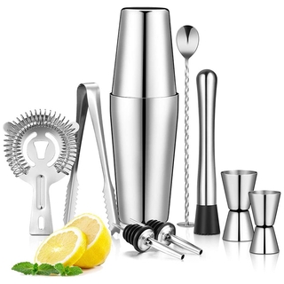 Boston Shaker Cocktail Shaker Set 9 Piece, with Hawthorne Strainer