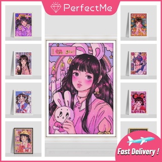 [Pm] ภาพการ์ตูนเด็กผู้หญิงแบบปักเพชรจิตรกรรมโมเสคตกแต่งบ้าน DIY 30X40