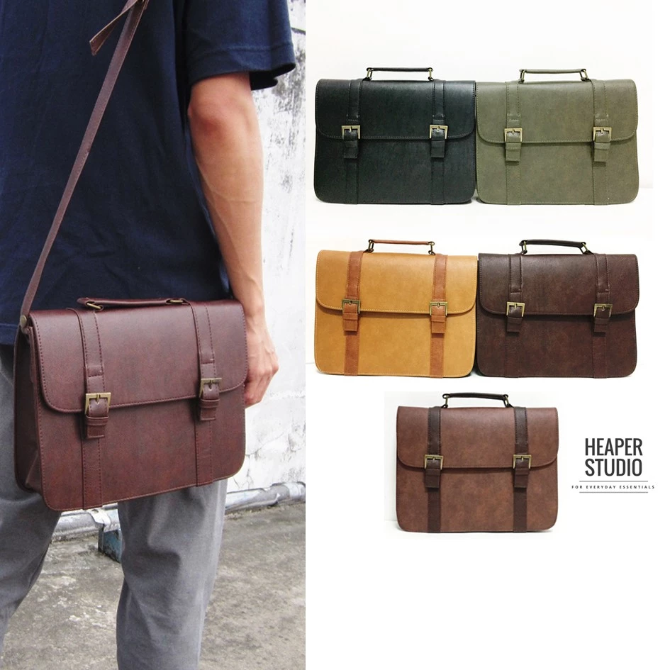 HEAPER BUSINESS กระเป๋าหนัง PU ใส่เอกสาร สะพายข้าง Messenger bag