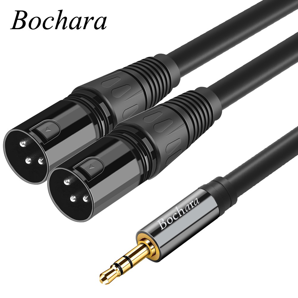Bochara แจ็คสเตอริโอ 3.5 มม. ถึง Dual XLR ชาย OFC Aux สายสัญญาณเสียงฟอยล์ + โล่ที่ผูกปมสําหรับลําโพง