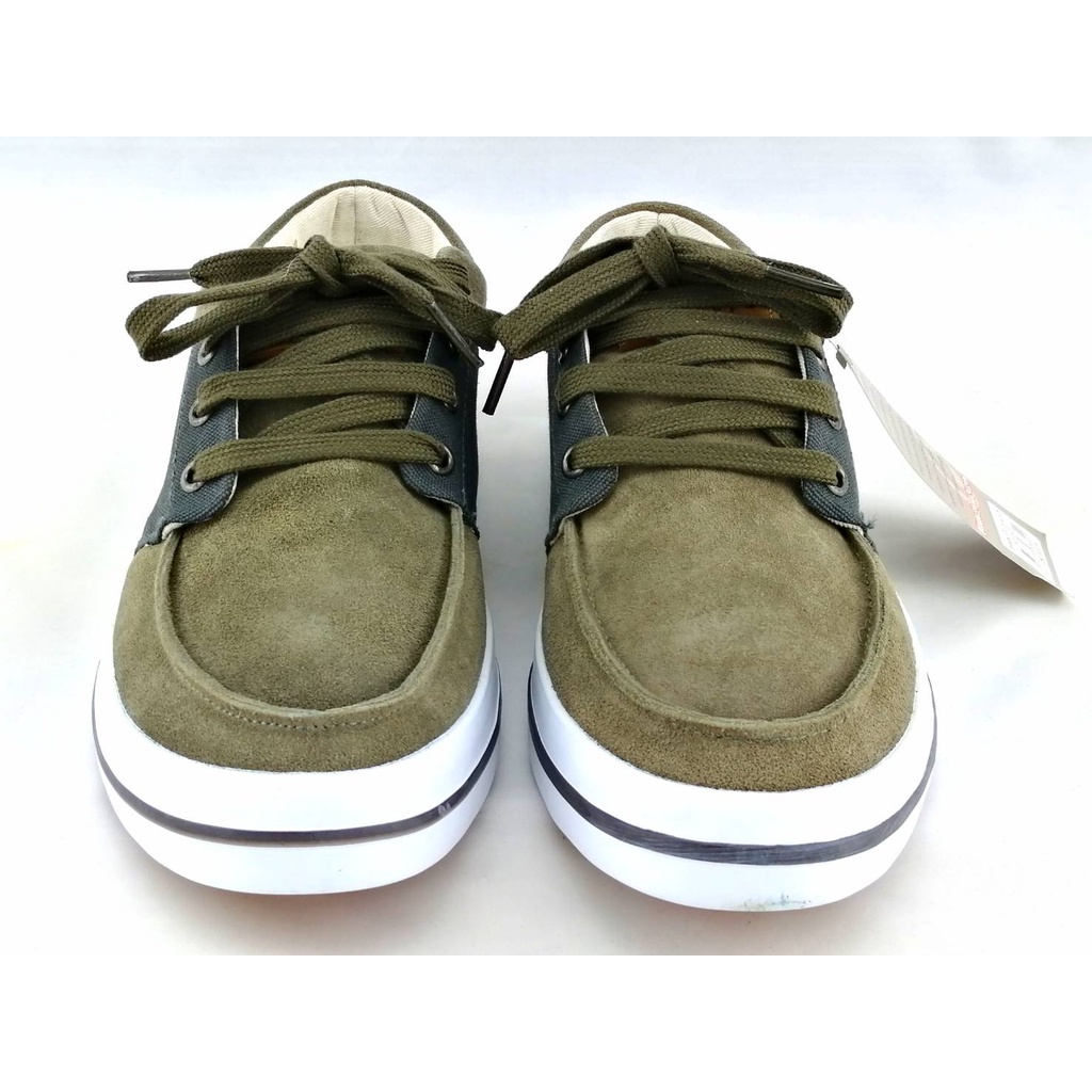 SOLDATO BS5608 รองเท้าหนังกลับแต่งผ้าแคนวาสผูกเชือก สีอาร์มี่ เก็บโค้ดลดเพิ่มหน้าร้านค่ะ