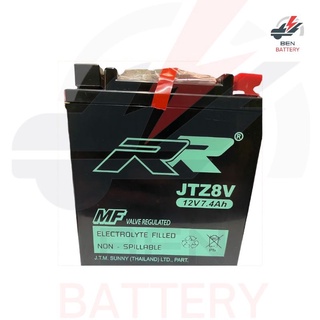 แบตเตอรี่ ยี่ห้อ RR รุ่น JTZ8V ขนาด 12V. 7.4Ah. แบตแห้ง สำหรับใส่รถมอเตอร์ไซค์ BIG BIKE