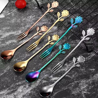 ช้อนผลไม้ ปลายด้ามต้นไม้ ช้อนกาแฟน่ารัก มี3 สี พร้อมส่ง Flower fruit spoon