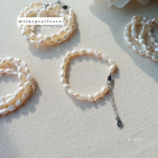 สร้อยข้อมือไข่มุกแท้ มุกเคชิ 6-7mm Keshi Pearl Bracelet ไข่มุกน้ำจืด สร้อยข้อมือน่ารัก Tinypearlxoxo N1010